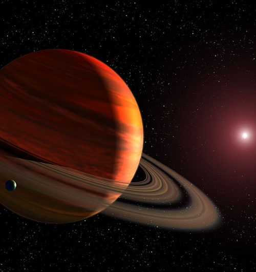 Hypothetical orange planet with two rings