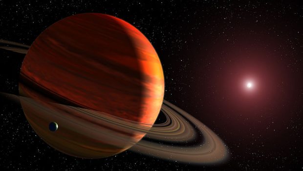 Hypothetical orange planet with two rings
