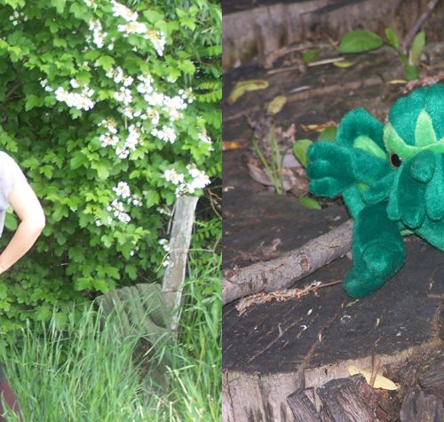 Girl not looking at hideous beast, which is actually a plushie